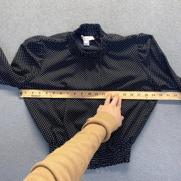 Monteau Los Angeles Teens XL Black White Polka Dot Hi Neck Smocked Waist Top - Picture 4 of 10